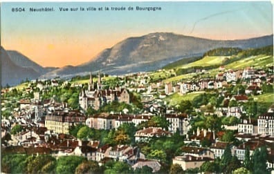 Neuenburg, vue sur la ville et la trouee de Bourgogne