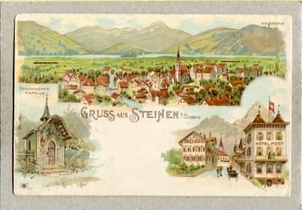 Steinen, Stauffacher Kapelle, Hotel Post, Lithokarte