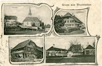 Thunstetten, Bäckerei Burkhalter, Schulhaus, Schloss, Kirche