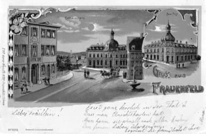 Frauenfeld, Rathausplatz, Neue Post, Lithokarte