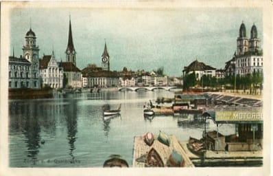 Zürich, von der Quaibrücke mit Booten
