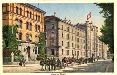 Zürich, Kaserne, mit Soldaten und Pferden